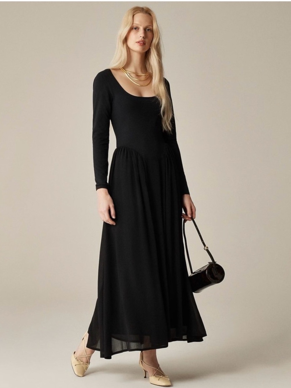 J. Crew Elegant Long-Sleeve Dress with Chiffon Ballet Skirt